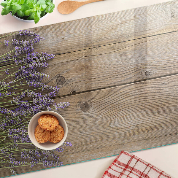 Planche à découper en verre Lavande sur fond de bois