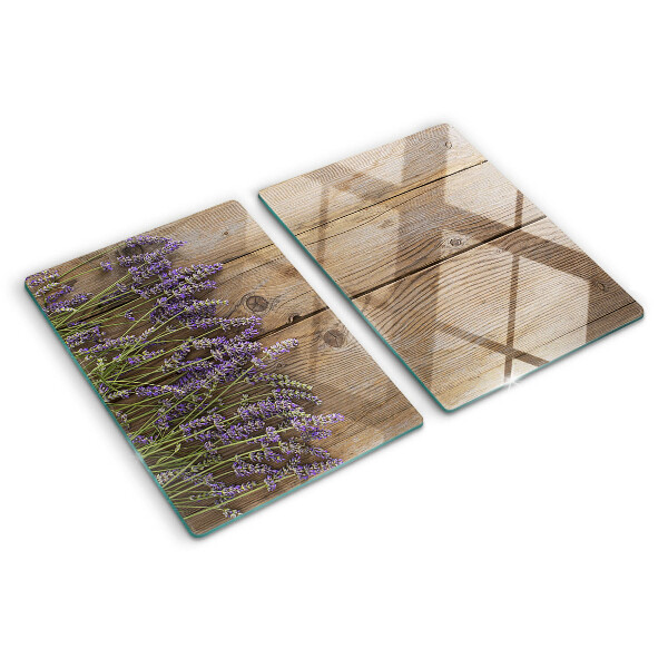 Planche à découper en verre Lavande sur fond de bois
