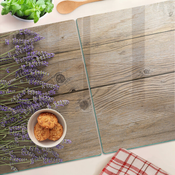 Planche à découper en verre Lavande sur fond de bois
