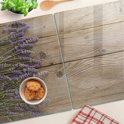 Planche à découper en verre Lavande sur fond de bois