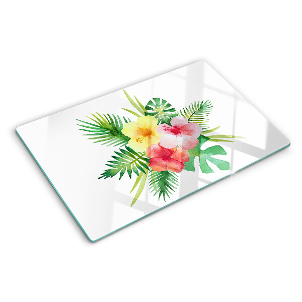 Planche à découper verre Fleurs et feuilles tropicales