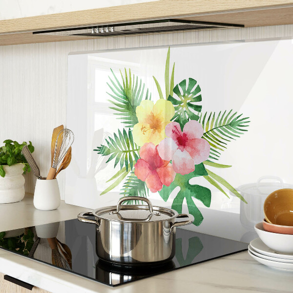 Planche à découper verre Fleurs et feuilles tropicales