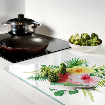 Planche à découper verre Fleurs et feuilles tropicales