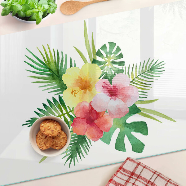 Planche à découper verre Fleurs et feuilles tropicales