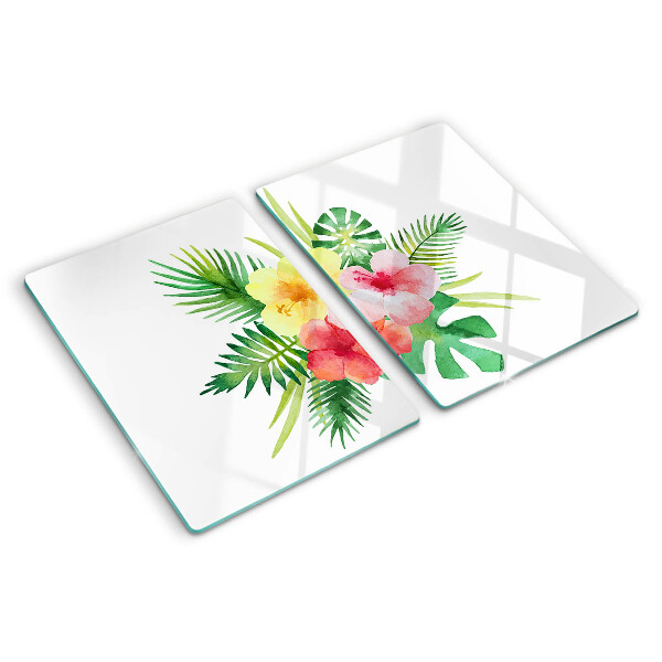 Planche à découper verre Fleurs et feuilles tropicales