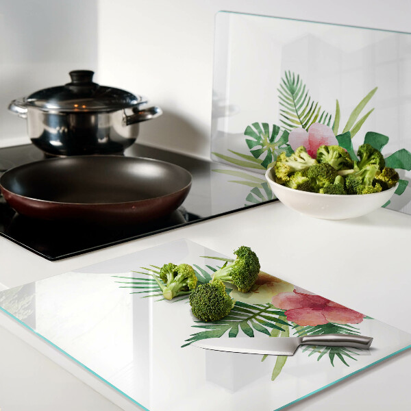 Planche à découper verre Fleurs et feuilles tropicales