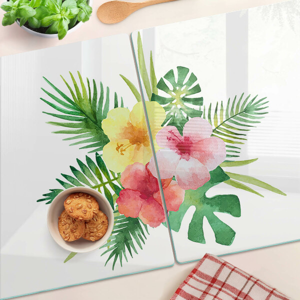 Planche à découper verre Fleurs et feuilles tropicales