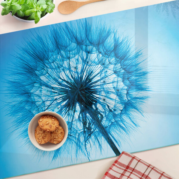 Planche à découper en verre Pissenlit sur fond bleu