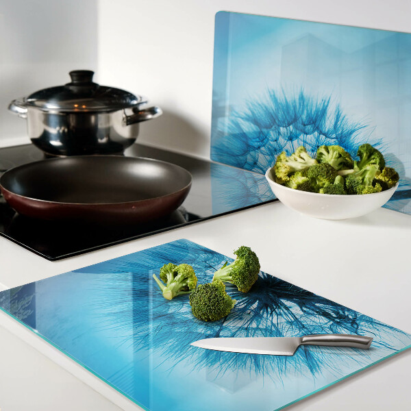 Planche à découper en verre Pissenlit sur fond bleu