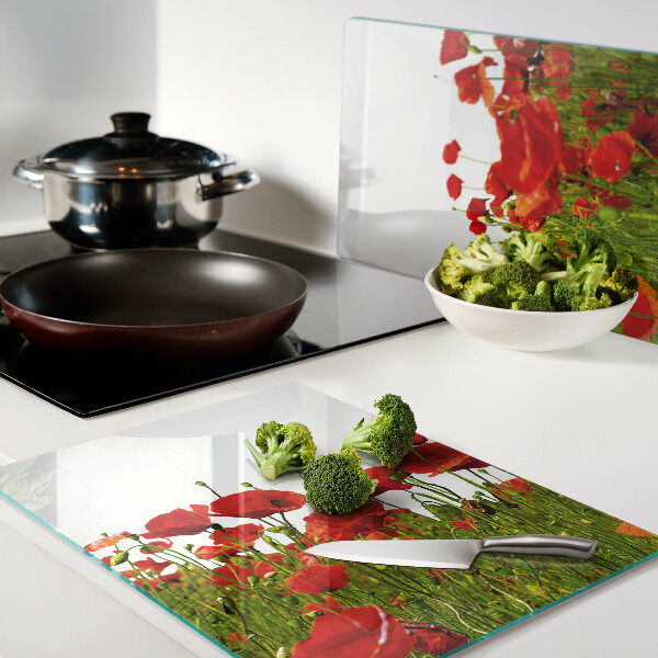 Planche à découper verre Coquelicots dans le pré
