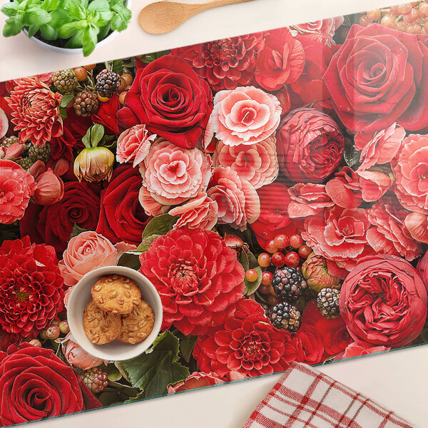 Planche à découper en verre Motif floral avec des roses