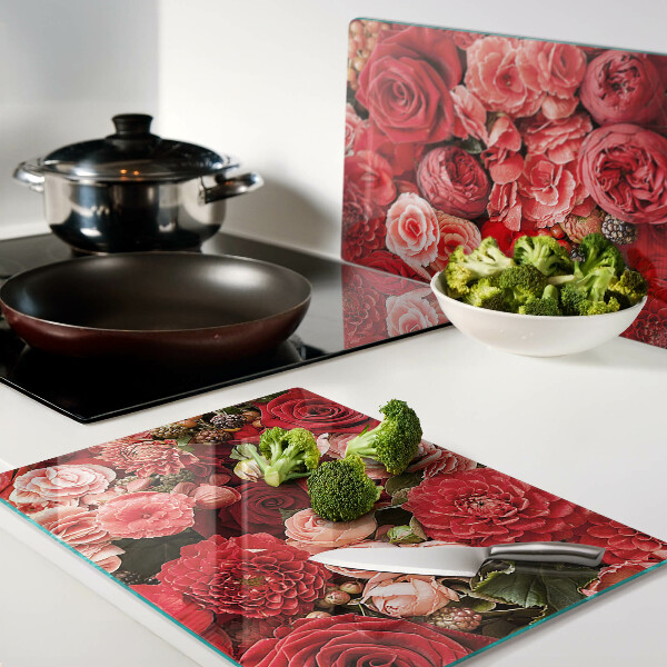 Planche à découper en verre Motif floral avec des roses