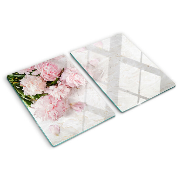 Planche à découper verre Fleurs de pivoine sur fond de marbre