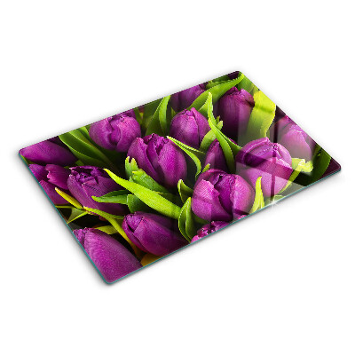 Planche à découper en verre Tulipes violettes aux feuilles vertes