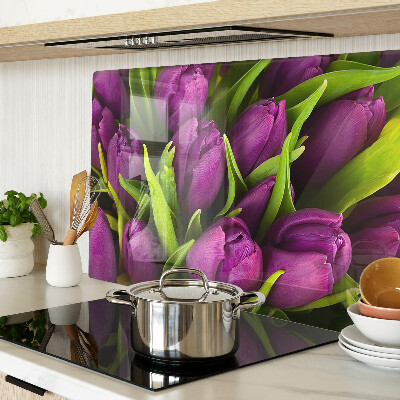 Planche à découper en verre Tulipes violettes aux feuilles vertes