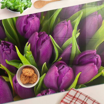 Planche à découper en verre Tulipes violettes aux feuilles vertes