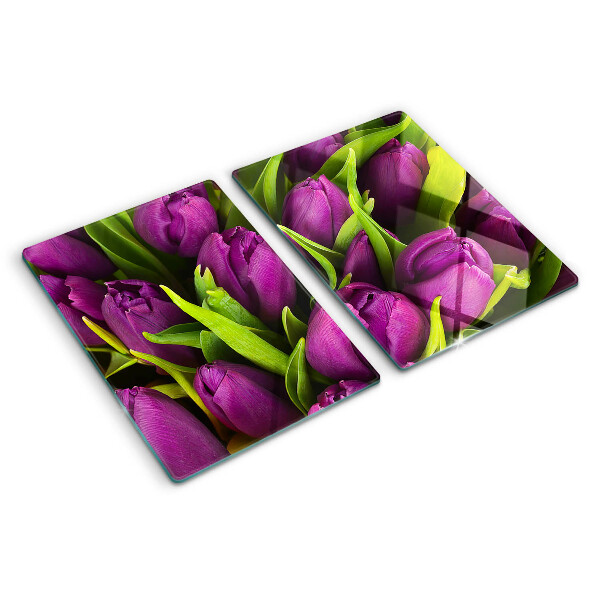 Planche à découper en verre Tulipes violettes aux feuilles vertes