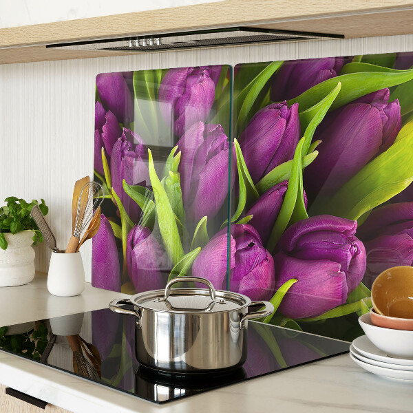 Planche à découper en verre Tulipes violettes aux feuilles vertes