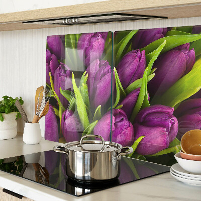 Planche à découper en verre Tulipes violettes aux feuilles vertes