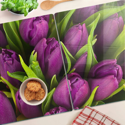 Planche à découper en verre Tulipes violettes aux feuilles vertes