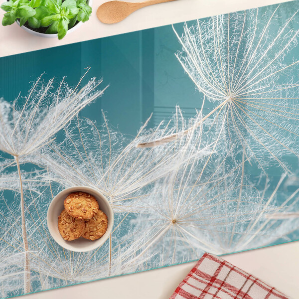 Planche à découper en verre Pissenlits sur fond bleu