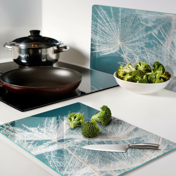 Planche à découper en verre Pissenlits sur fond bleu