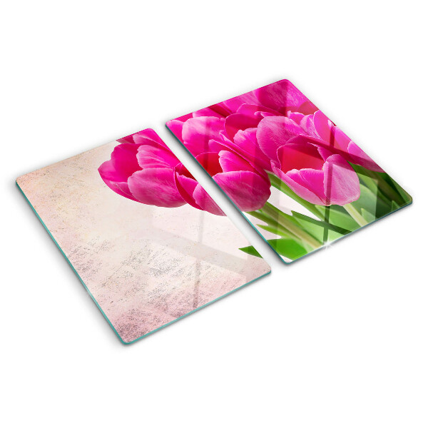 Planche à découper en verre Fleurs de tulipes sur fond rose