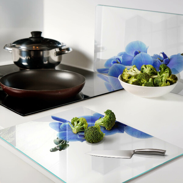 Planche à découper verre Orchidées bleues