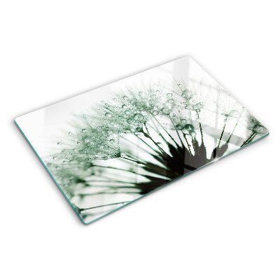 Planche à découper en verre Pissenlits avec des gouttes d'eau