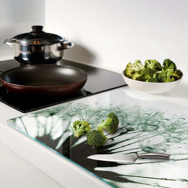 Planche à découper en verre Pissenlits avec des gouttes d'eau