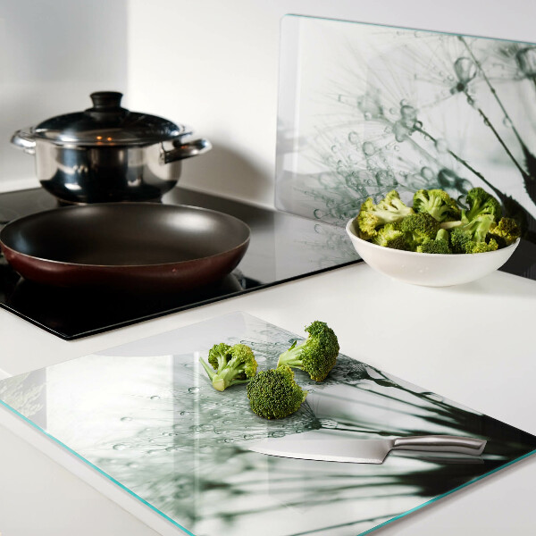 Planche à découper en verre Pissenlits avec des gouttes d'eau