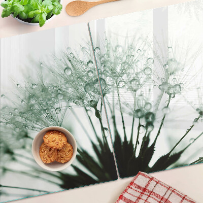 Planche à découper en verre Pissenlits avec des gouttes d'eau