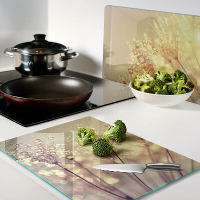 Planche à découper verre Fleurs avec des gouttes d'eau
