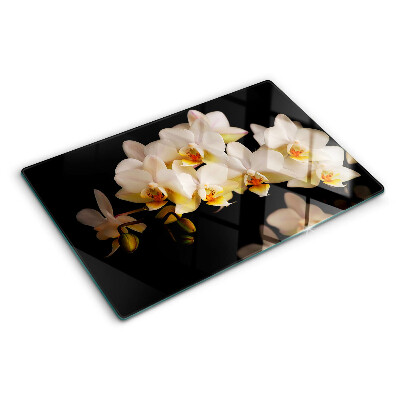Planche à découper en verre Orchidées sur fond noir
