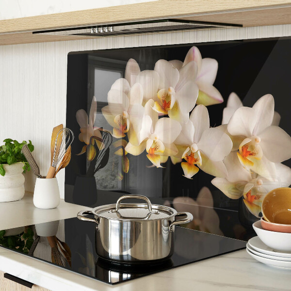 Planche à découper en verre Orchidées sur fond noir