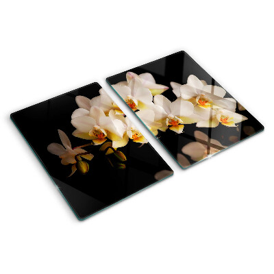 Planche à découper en verre Orchidées sur fond noir