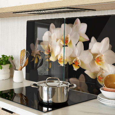 Planche à découper en verre Orchidées sur fond noir