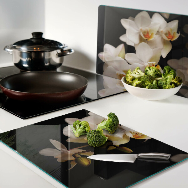 Planche à découper en verre Orchidées sur fond noir