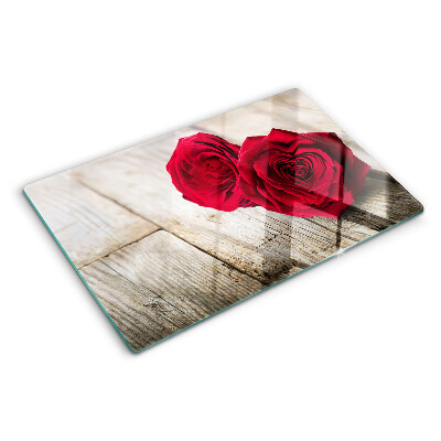 Planche à découper en verre Roses rouges sur fond de bois