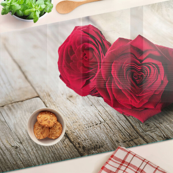 Planche à découper en verre Roses rouges sur fond de bois