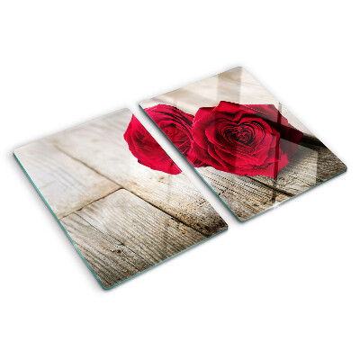 Planche à découper en verre Roses rouges sur fond de bois