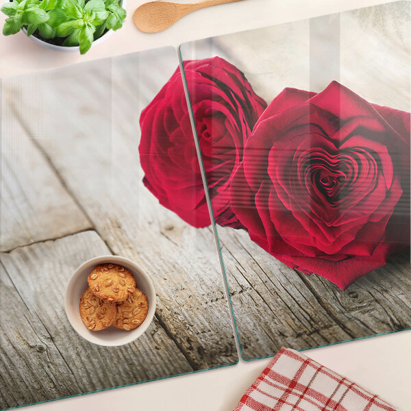 Planche à découper en verre Roses rouges sur fond de bois