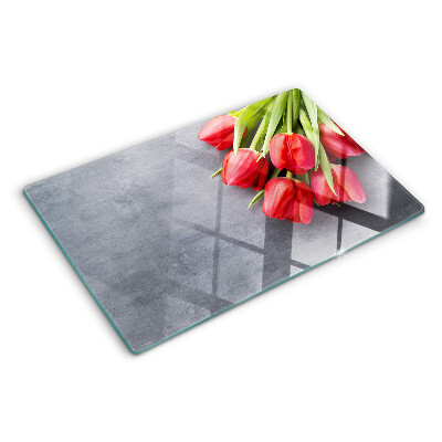 Planche à découper verre Tulipes sur fond gris
