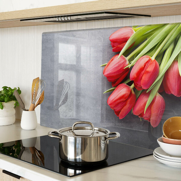 Planche à découper verre Tulipes sur fond gris