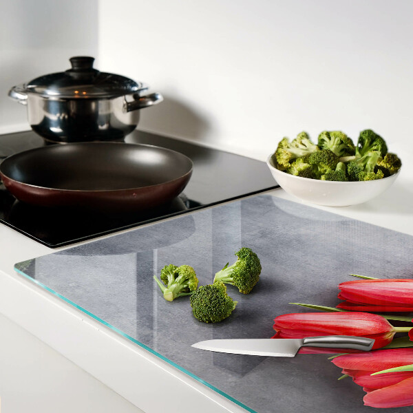 Planche à découper verre Tulipes sur fond gris