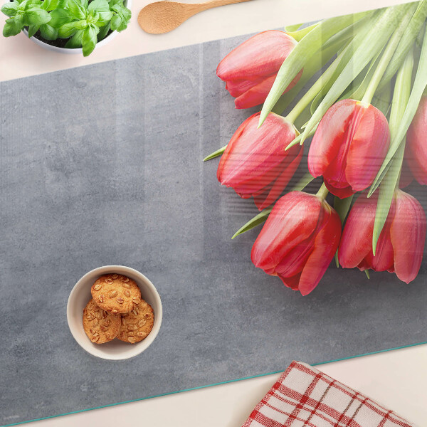 Planche à découper verre Tulipes sur fond gris