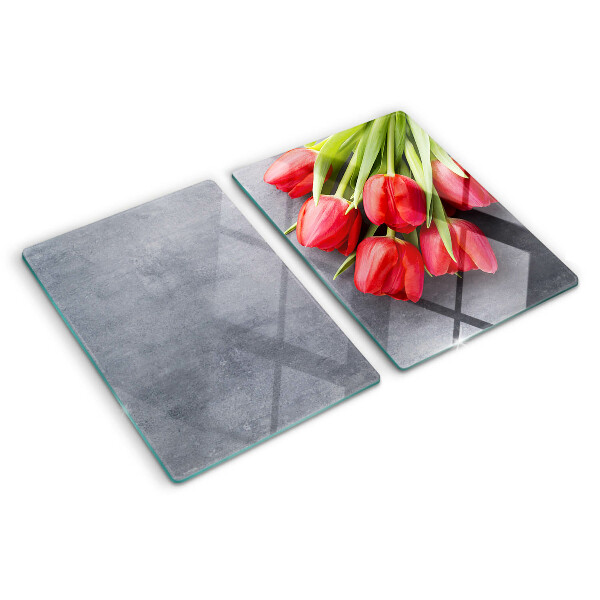 Planche à découper verre Tulipes sur fond gris