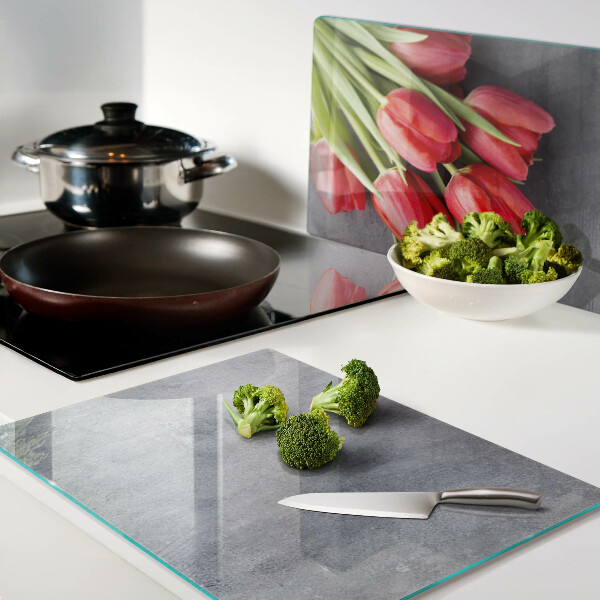 Planche à découper verre Tulipes sur fond gris