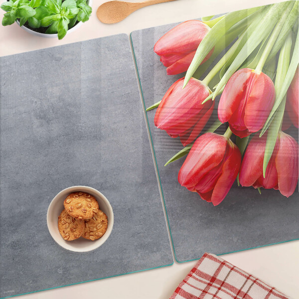 Planche à découper verre Tulipes sur fond gris