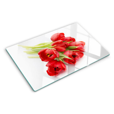 Planche à découper en verre Tulipes rouges sur fond blanc